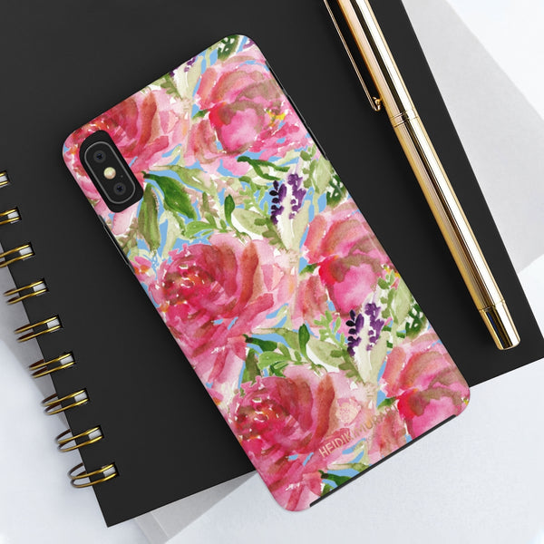 Blue Pink Rose Print Phone Case, Floral Case Mate Tough Phone Cases-Made in USA - Heidikimurart Limited 