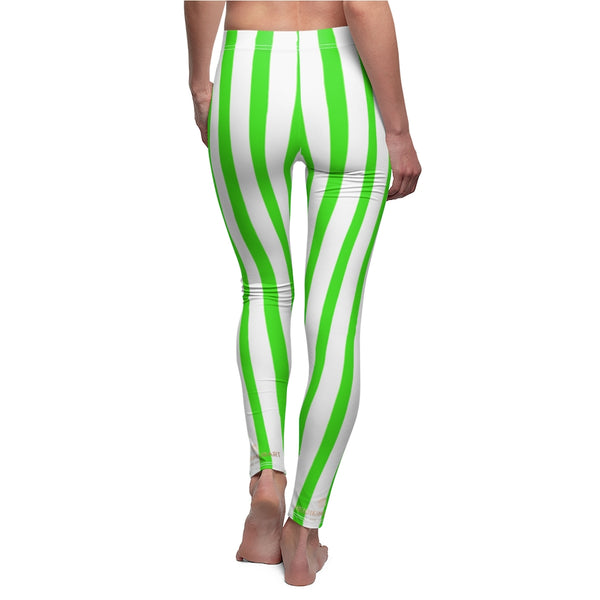 Green Striped Women's Casual Leggings-All Over Prints-Printify-Heidi Kimura Art LLC