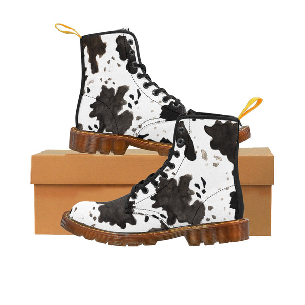 Moo Milk Cow Print Anti Heat + Moisture Designer Men's Winter Boots (US Size: 7-10.5)-Men's Boots-Brown-US 10-Heidi Kimura Art LLC