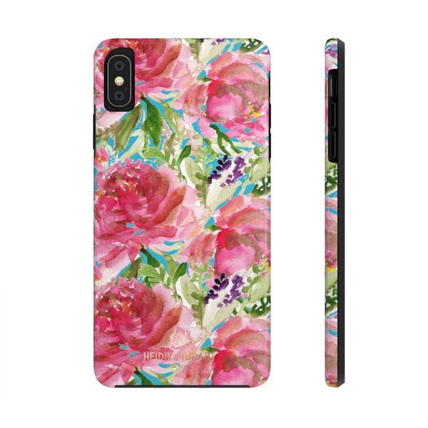 Blue Pink Rose Print Phone Case, Floral Print Case Mate Tough Phone Cases-Made in USA - Heidikimurart Limited 