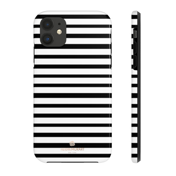 Black White Striped iPhone Case, Designer Case Mate Tough Samsung Galaxy Phone Cases-Phone Case-Printify-iPhone 11-Heidi Kimura Art LLC
