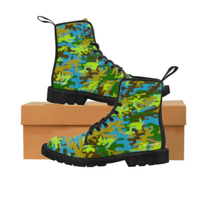 Blue Green Camouflage Women's Boots, Army Military Print Casual Fashion Gifts, Camo Shoes For Veteran Wife or Mom or Girlfriends, Combat Boots, Designer Women's Winter Lace-up Toe Cap Hiking Boots Shoes For Women (US Size 6.5-11)