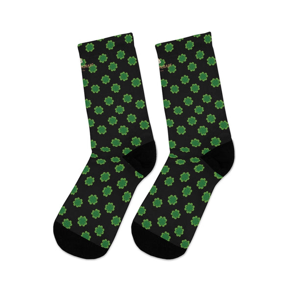 Black Green St. Patrick's Day Clover Print Unisex One Size Premium Socks- Printed in USA-Socks-One size-Heidi Kimura Art LLC