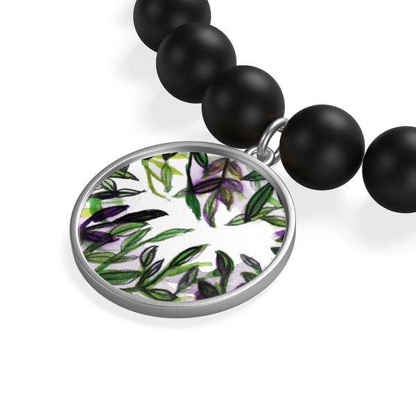 Green Tropical Leave Print Unisex Matte Onyx Bracelet- Made in USA-Bracelet-Heidi Kimura Art LLC