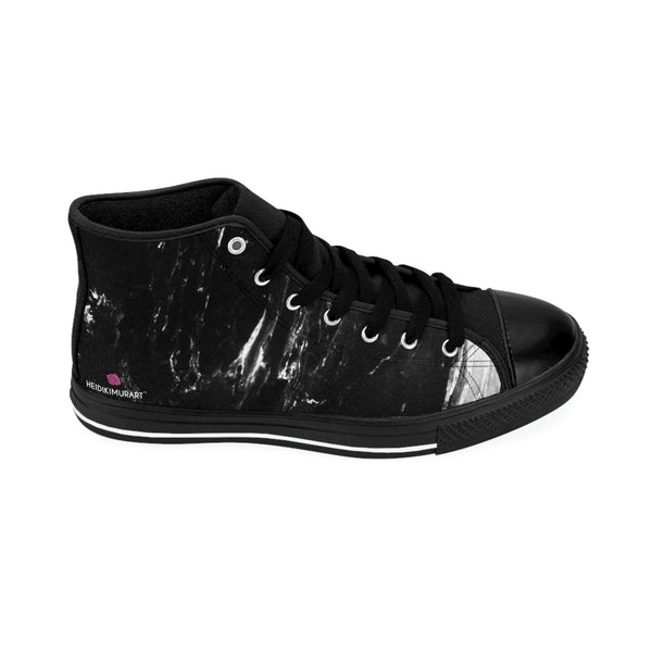 Black Marble Print Men's Sneakers, Designer Men's High Top Sneakers