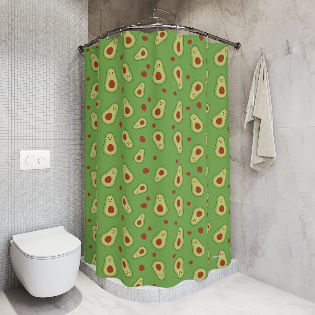 Green Avocado Polyester Shower Curtain, 71" × 74" Modern Kids or Adults Colorful Best Premium Quality American Style One-Sided Luxury Durable Stylish Unique Interior Bathroom Shower Curtains - Printed in USA