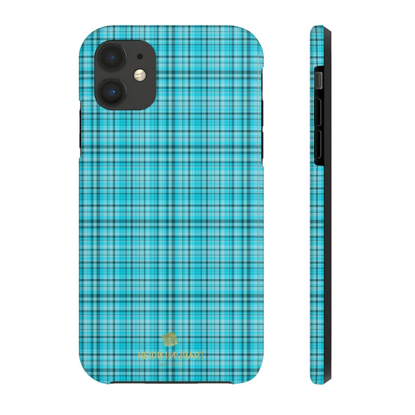 Blue Plaid Print Phone Case, Tartan Print Case Mate Tough Phone Cases-Made in USA - Heidikimurart Limited 