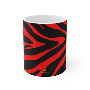 Red Zebra Animal Print Mug 11oz, Coffee Tea Ceramic Cup With Rounded Corners with C-Handle-Mug-Printify-11oz-Heidi Kimura Art LLC