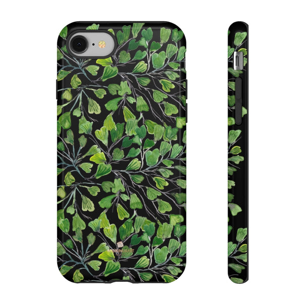 Green Maidenhair Fern Tough Cases, Black Leaf Print Phone Case-Made in USA-Phone Case-Printify-iPhone 8-Glossy-Heidi Kimura Art LLC
