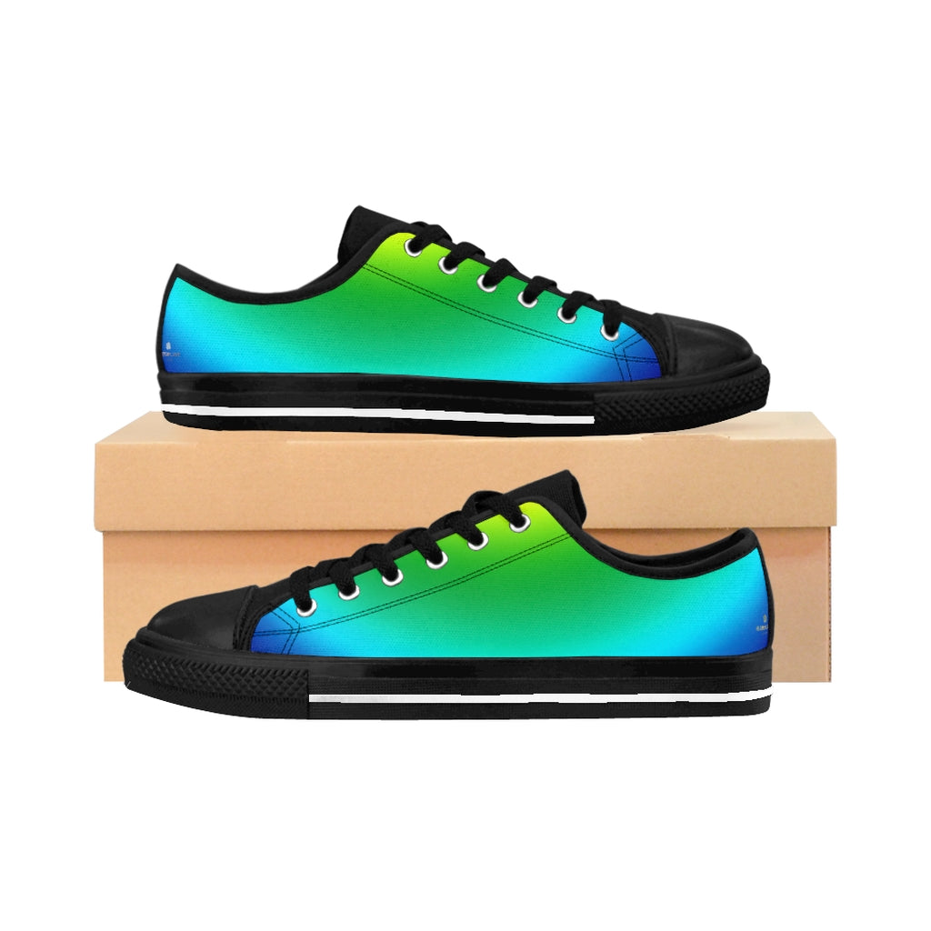 Blue Rainbow Ombre Men's Sneakers, Gay Pride Low Top Shoes For Men-Shoes-Printify-Black-US 9-Heidi Kimura Art LLC Blue Rainbow Ombre Men's Sneakers, Gay Pride Men's Low Tops, Premium Men's Nylon Canvas Tennis Fashion Sneakers Shoes (US Size: 7-14)