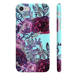 Light Blue Slim iPhone/ Samsung Galaxy Floral Purple Rose Phone Case, Made in UK-Phone Case-iPhone 7, iPhone 8 Slim-Glossy-Heidi Kimura Art LLC