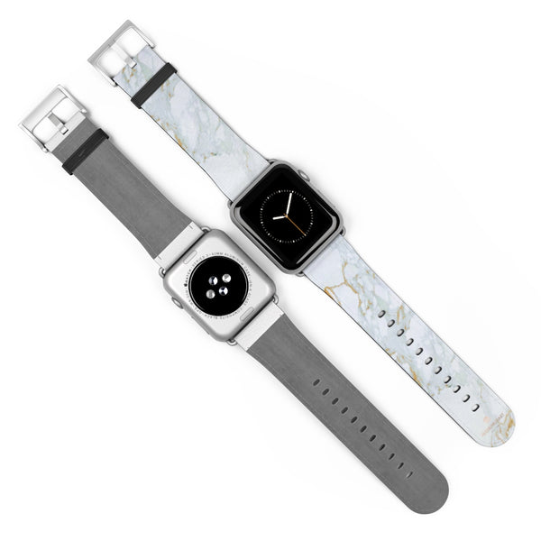 White Marble Print 38mm/42mm Premium Watch Band For Apple Watch- Made in USA-Watch Band-Heidi Kimura Art LLC