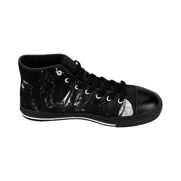 Black Marble Print Men's Sneakers, Designer Men's High Top Sneakers