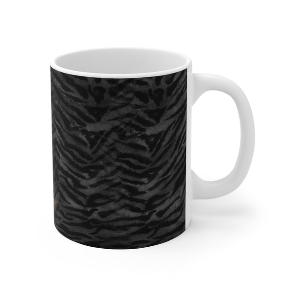 Grey Tiger Stripe Cup, Animal Print Mug 11oz, Coffee Tea Ceramic Cup With Rounded Corners with C-Handle-Mug-Printify-11oz-Heidi Kimura Art LLC