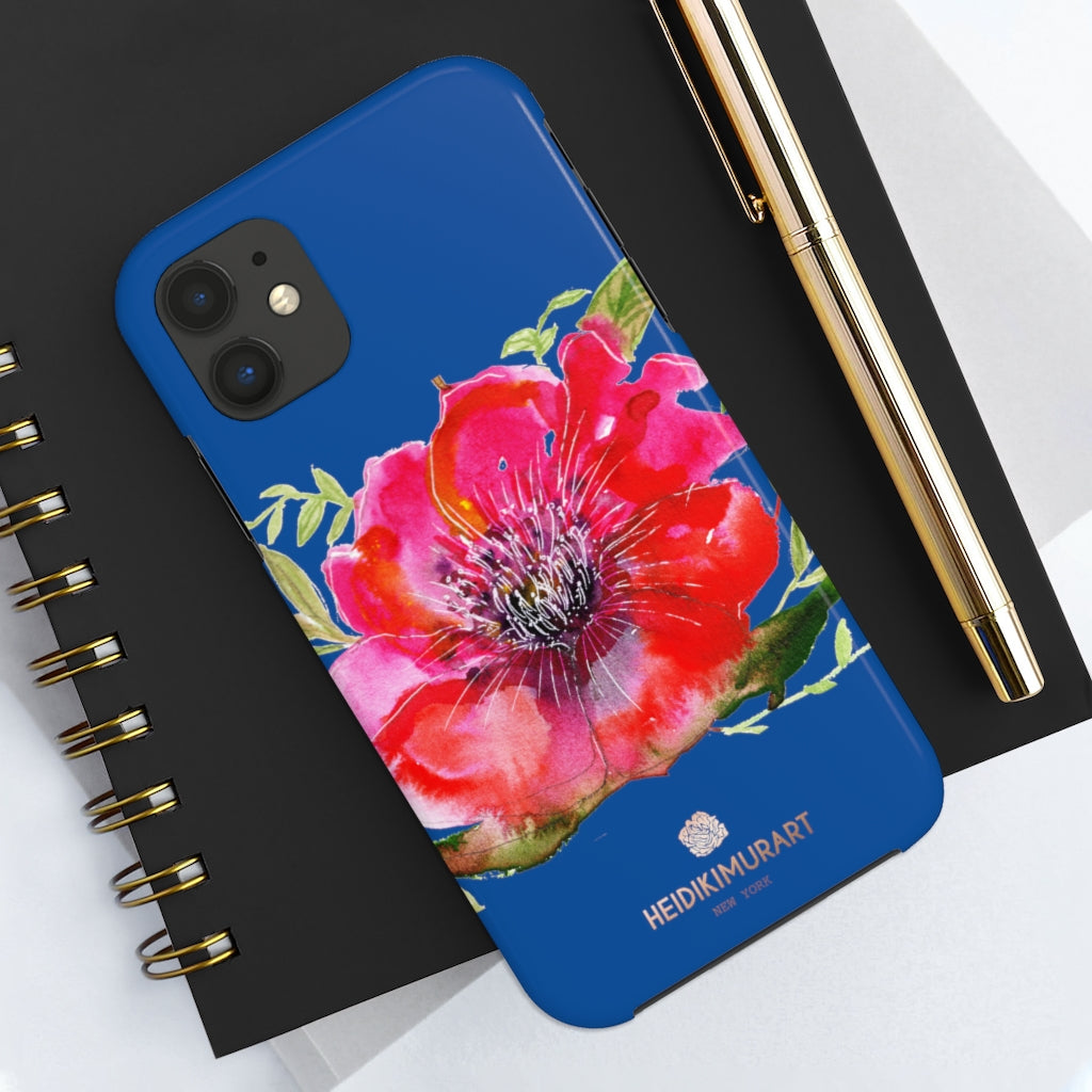 Blue Red Hibiscus Phone Case, Floral Print Flower Case Mate Tough Phone Cases-Made in USA - Heidikimurart Limited 