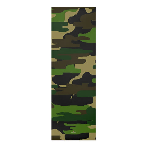 Green Camo Foam Yoga Mat, Camouflage Military Army Print Best Fashion Stylish Lightweight 0.25" thick Best Designer Gym or Exercise Sports Athletic Yoga Mat Workout Equipment - Printed in USA (Size: 24″x72")