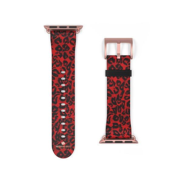 Red Leopard Animal Print Premium 38mm/42mm Designer Watch Band- Made in USA-Watch Band-38 mm-Rose Gold Matte-Heidi Kimura Art LLC