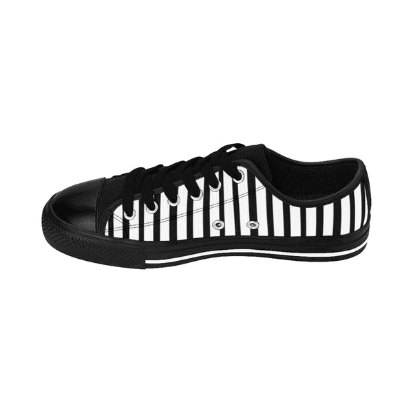 Black White Striped Women's Sneakers, Modern Low Top Running Shoes-Shoes-Printify-Heidi Kimura Art LLC