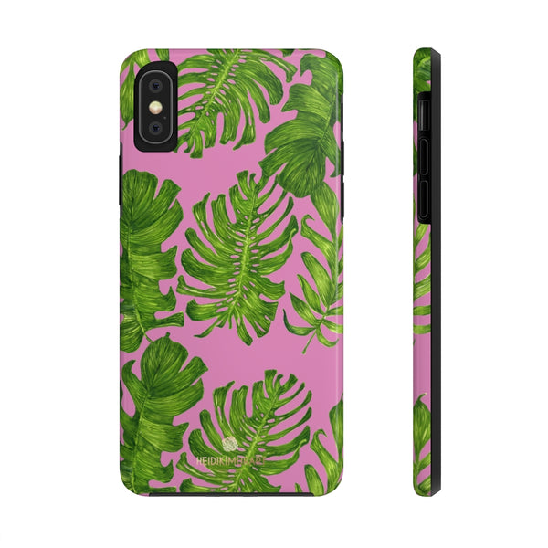 Pink Green Tropical Leaf iPhone Case, Hawaiian Case Mate Tough Samsung Galaxy Phone Cases-Phone Case-Printify-iPhone X Tough-Heidi Kimura Art LLC