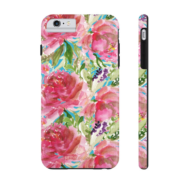 Blue Pink Rose Print Phone Case, Floral Print Case Mate Tough Phone Cases-Made in USA - Heidikimurart Limited 