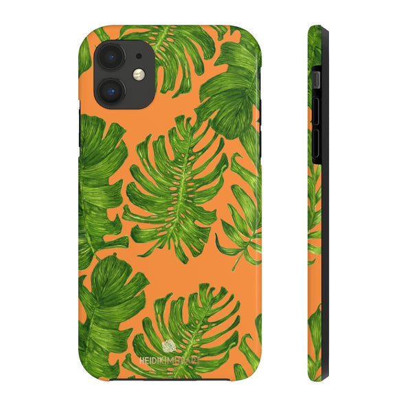 Orange Green Tropical Leaf iPhone Case, Case Mate Tough Samsung Galaxy Phone Cases-Phone Case-Printify-iPhone 11-Heidi Kimura Art LLC