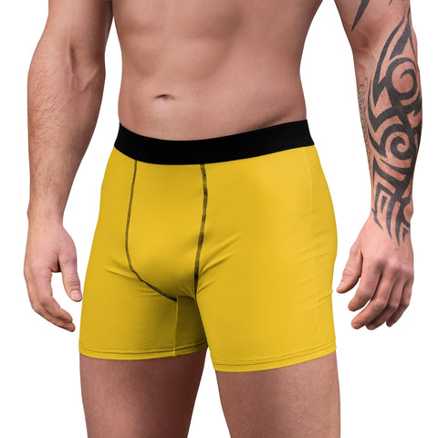 Men's Yellow Boxer Briefs, Modern Solid Color Minimalist Basic Sexy Underwear For Men-All Over Prints-Printify-Heidi Kimura Art LLC