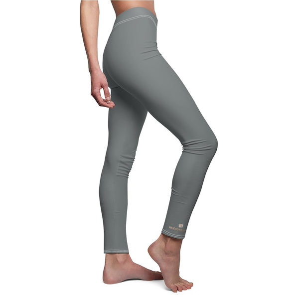 Concrete Gray Solid Color Print Women's Dressy Long Casual Leggings- Made in USA-Casual Leggings-Heidi Kimura Art LLC