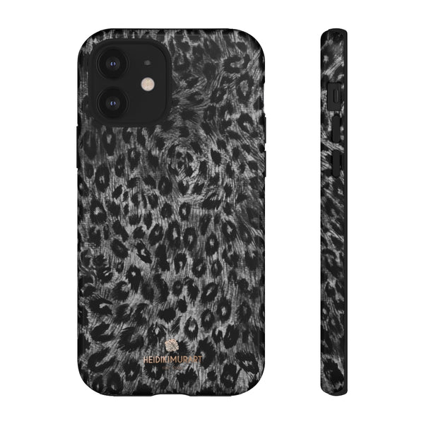 Grey Leopard Animal Print Tough Cases, Designer Phone Case-Made in USA-Phone Case-Printify-iPhone 12-Glossy-Heidi Kimura Art LLC