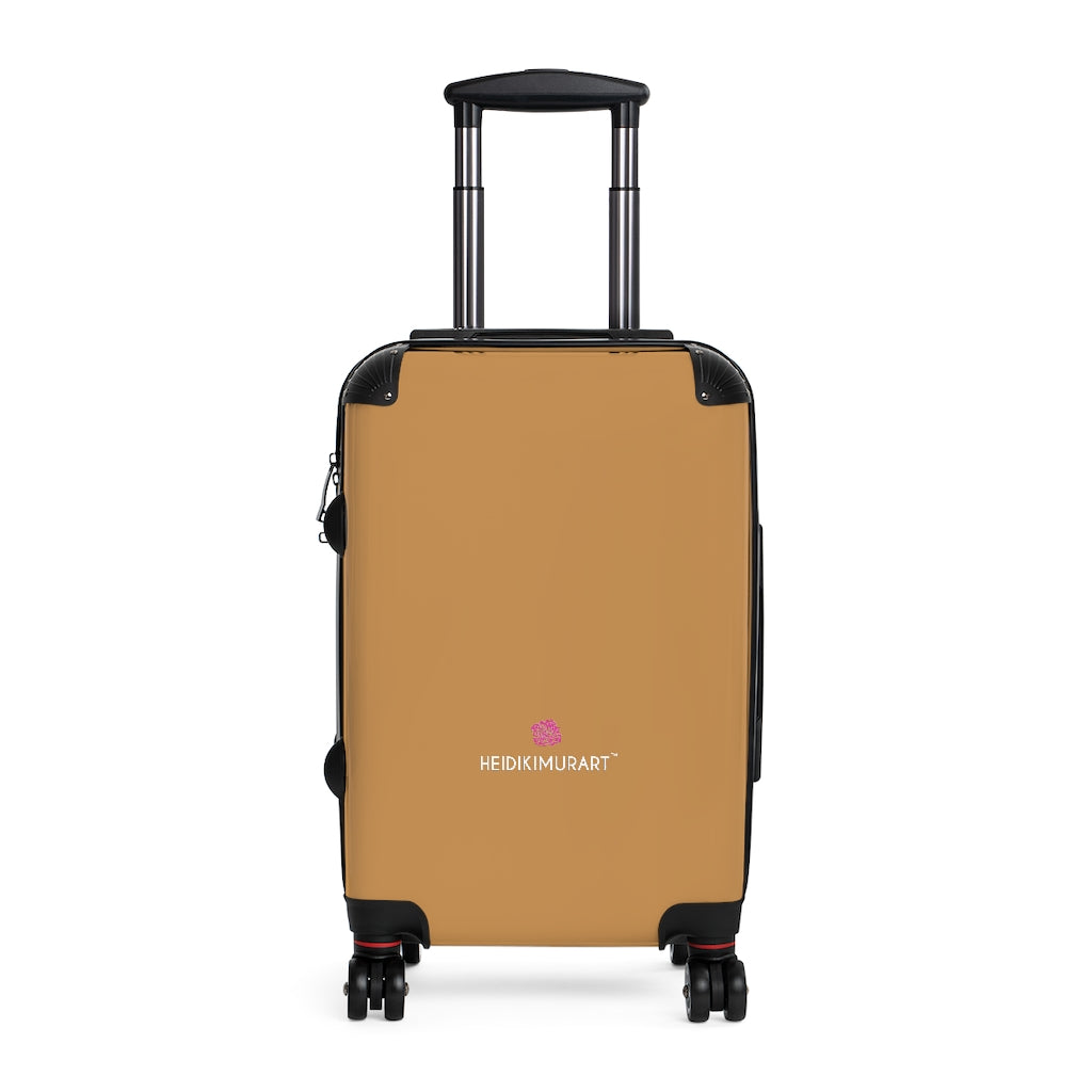 Light Brown Color Cabin Suitcase, Carry On Polycarbonate Front and Hard-Shell Durable Small 1-Size Carry-on Luggage With 2 Inner Pockets & Built in Lock With 4 Wheel 360° Swivel and Adjustable Telescopic Handle - Made in USA/UK (Size: 13.3" x 22.4" x 9.05", Weight: 7.5 lb) Unique Cute Carry-On Best Personal Travel Bag Custom Luggage - Gift For Him or Her 
