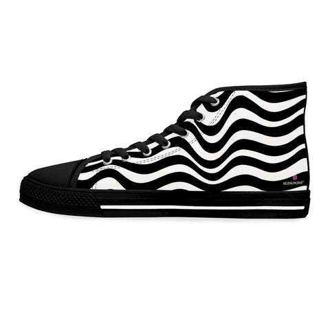 Black White Wavy Ladies' High Tops, Best Women's High Top Sneakers