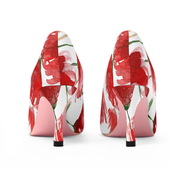Robust Red Poppy Flower Bridal Women's Designer 3" High Heels (US Size: 5-11)-3 inch Heels-Heidi Kimura Art LLC