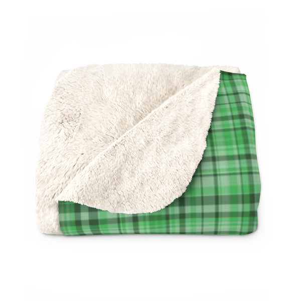 Green Plaid Tartan Print Designer Cozy Sherpa Fleece Blanket-Made in USA-Blanket-Heidi Kimura Art LLC