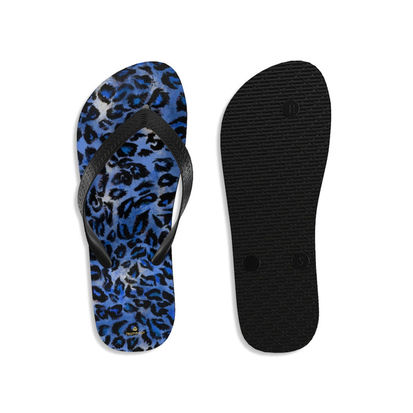 Dark Blue Leopard Animal Print Unisex Flip-Flops Pool Beach Sandals- Made in USA-Flip-Flops-Heidi Kimura Art LLC