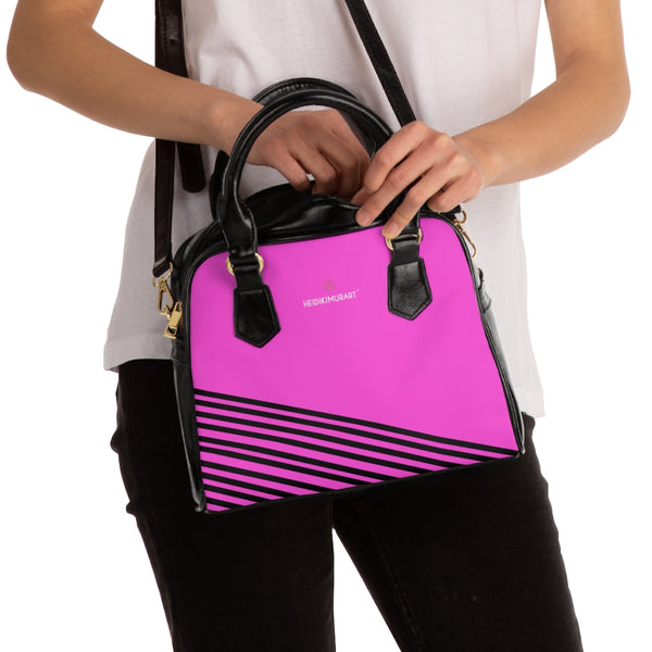 Pink Striped Shoulder Handbag