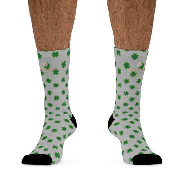Light Gray Green St. Patrick's Day Clover Print Unisex One Size Socks- Printed in USA-Socks-One size-Heidi Kimura Art LLC