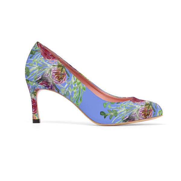 Violet Blue Bridal Wedding Rose Flower Floral Print Women's 3" High Heels Pumps Shoes (US Size: 5-11)-3 inch Heels-Heidi Kimura Art LLC