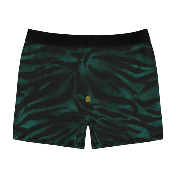 Green Tiger Striped Animal Print Sexy Hot Men's Boxer Briefs-Men's Underwear-Heidi Kimura Art LLC