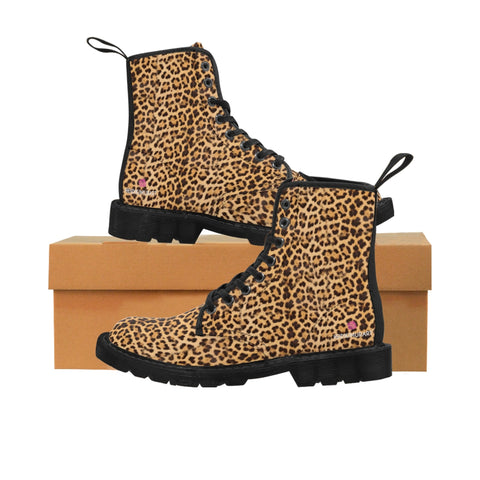 Brown Leopard Print Women's Boots, Best Brown Leopard Winter Laced Up Animal Print Elegant Feminine Casual Fashion Gifts, Combat Boots, Designer Women's Winter Lace-up Toe Cap Hiking Boots Shoes For Women (US Size 6.5-11) 