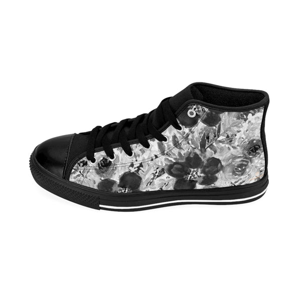 Grey Floral Women's Sneakers, Flower Print Designer High-top Sneakers Tennis Shoes-Shoes-Printify-Heidi Kimura Art LLC 