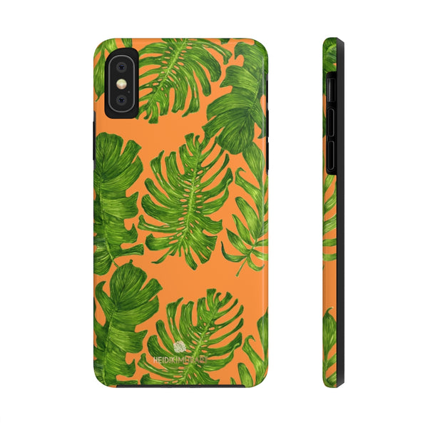 Orange Green Tropical Leaf iPhone Case, Case Mate Tough Samsung Galaxy Phone Cases-Phone Case-Printify-iPhone X Tough-Heidi Kimura Art LLC