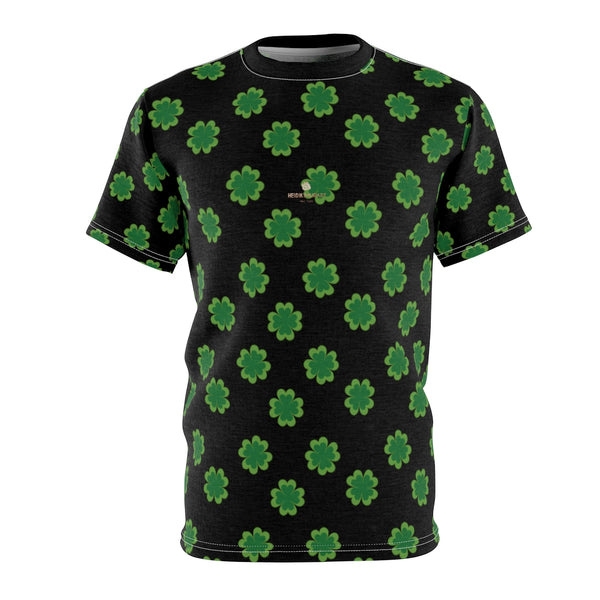 Black Green Clover Unisex Tee, St. Patrick's Day Print Soft Microfiber Shirt- Made in USA-Unisex T-Shirt-4 oz.-White Seams-S-Heidi Kimura Art LLC