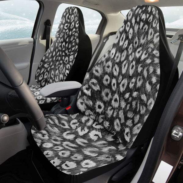 Leopard Car Seat Cover, Black White Leopard Animal Print Designer Essential Premium Quality Best Machine Washable Microfiber Luxury Car Seat Cover - 2 Pack For Your Car Seat Protection, Cart Seat Protectors, Car Seat Accessories, Pair of 2 Front Seat Covers, Custom Seat Covers