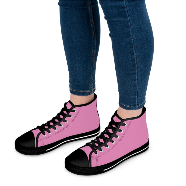 Pink Ladies' High Tops, Solid Color Best Women's High Top Sneakers Canvas Tennis Shoes