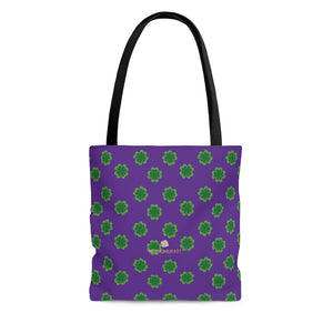 Dark Purple Green Clover Print St. Patrick's Day Irish Style Designer Tote Bag- Made in USA-Tote Bag-Large-Heidi Kimura Art LLC