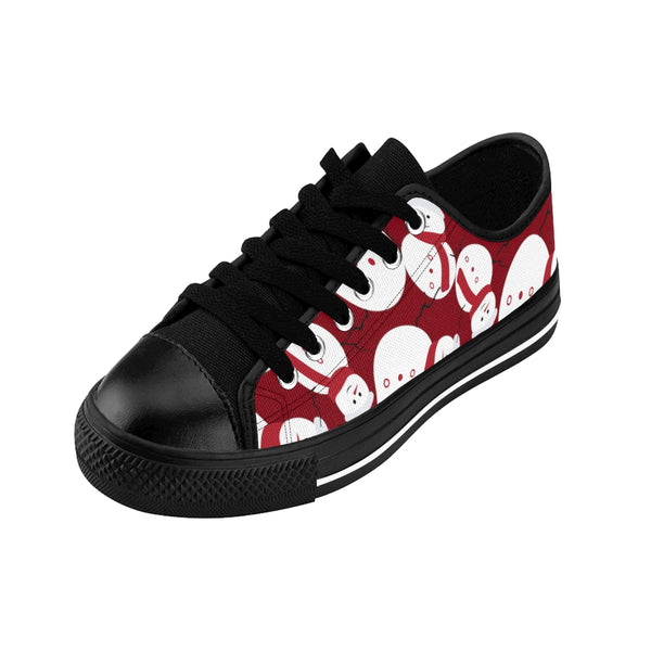 Burgundy Red White Snowman Christmas Print Men's Low Top Sneakers (US Size: 14)-Shoes-Heidi Kimura Art LLCBurgundy Christmas Men's Sneakers, Red White Snowman Christmas Holiday Print Men's Low Top Nylon Canvas Sneakers Fashion Running Tennis Shoes (US Size: 7-14)