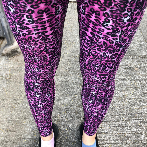 Pink Leopard Women's Yoga Leggings, Animal Print Designer Workout Gym Tights Women's Long Dressy Fancy Premium Quality Casual Leggings/ Running Tights - Made in USA/EU (US Size: XS-XL)