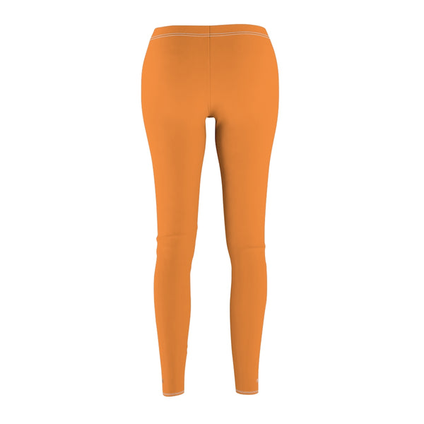 Orange Solid Color Print Women's Dressy Long Casual Leggings- Made in USA-All Over Prints-Heidi Kimura Art LLC