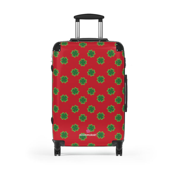 Red Clover Print Suitcases, Irish Style St. Patrick's Day Designer Suitcase Luggage (Small, Medium, Large)