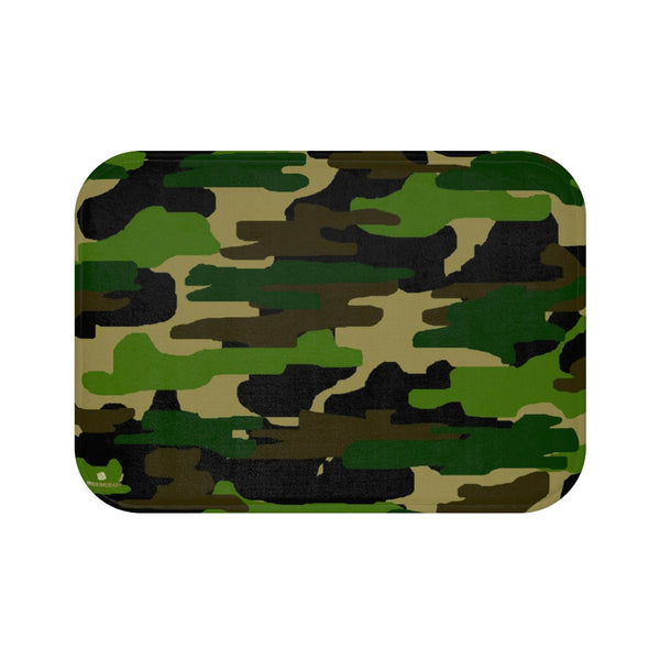 Green Camo Army Military Camoflage Print Premium Soft Microfiber Bath Mat- Printed in USA-Bath Mat-Small 24x17-Heidi Kimura Art LLC