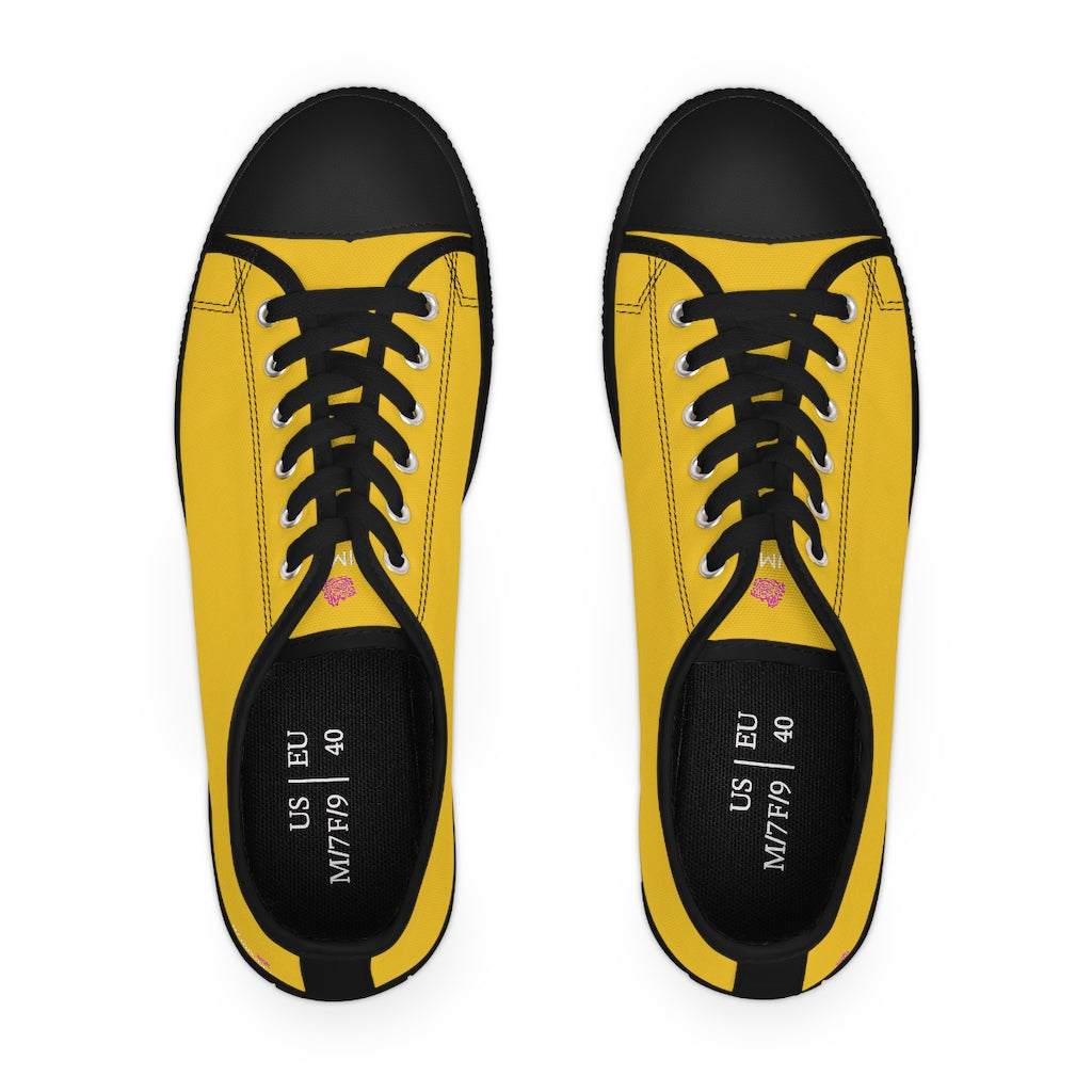 Yellow Color Ladies' Sneakers, Solid Yellow Color Modern Minimalist Basic Essential Women's Low Top Sneakers Tennis Shoes, Canvas Fashion Sneakers With Durable Rubber Outsoles and Shock-Absorbing Layer and Memory Foam Insoles (US Size: 5.5-12)